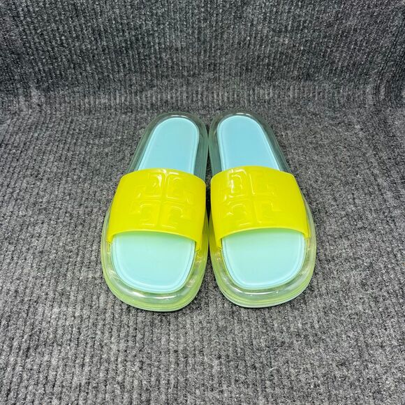 Tory Burch Bubble Jelly Slide Sandals Island Blue Yellow Women’s 8 B Rubber Pool - Picture 1 of 6